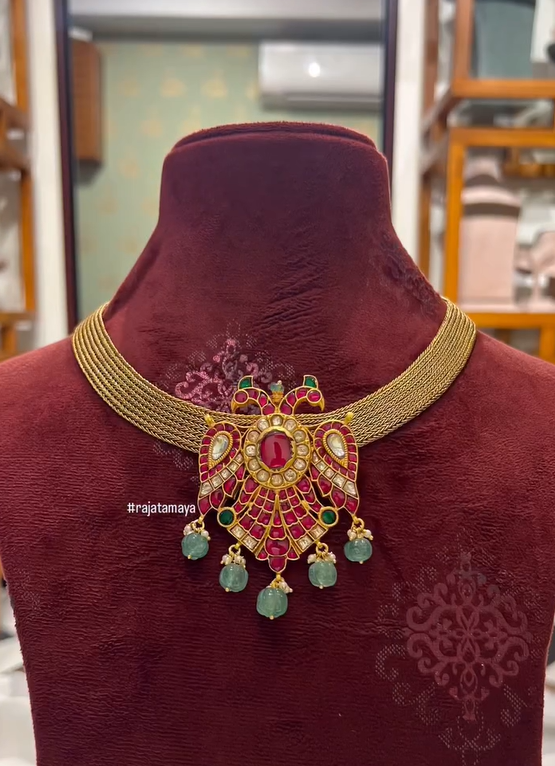 Flat Chain Necklace with Multiple Pendants From 'Rajatamaya'