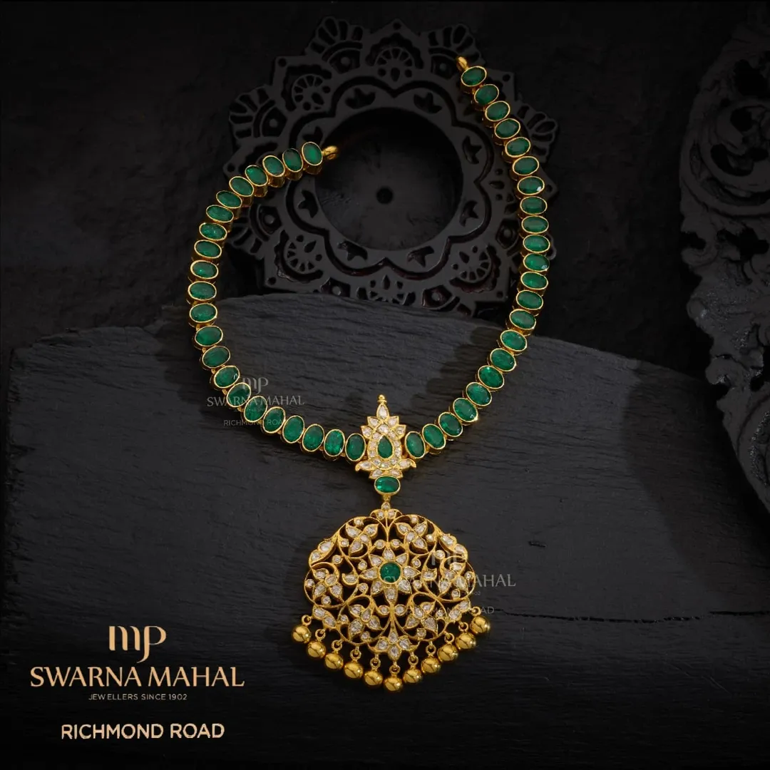 Gold Emerald Stone Jewellery Set From 'MPSwarna Mahal'