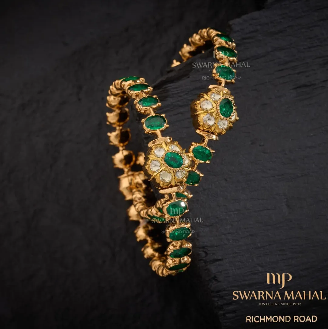 Gold Emerald Stone Jewellery Set From 'MPSwarna Mahal'