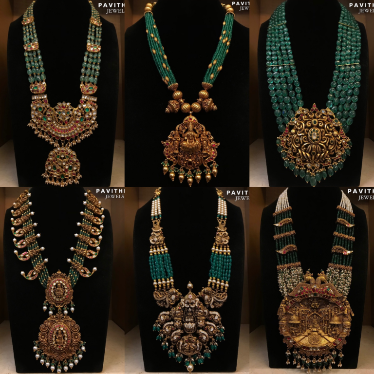 Gold Emerald and Pearls Long Necklace Collections From 'Pavithra Jewels'