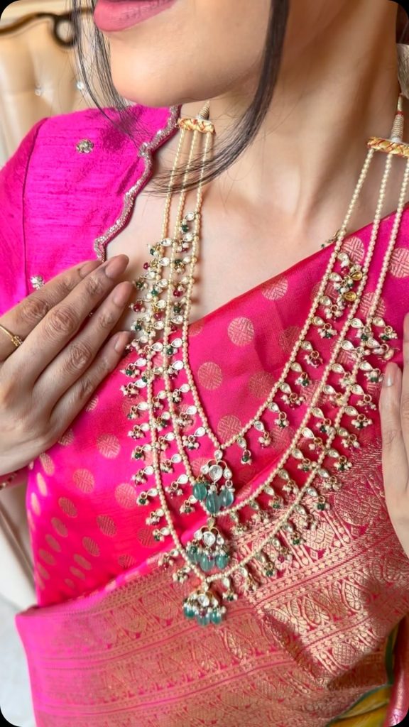 Gold Plated Moissanite Three Layer Haram From 'Karnika Jewels'