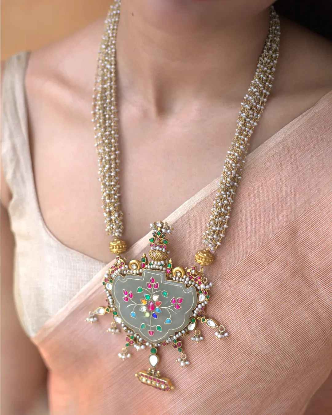 Gold Plated Pearl Long Necklace Collections From 'Prade Jewels'