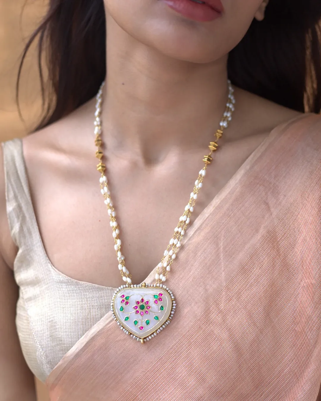 Gold Plated Pearl Long Necklace Collections From 'Prade Jewels'