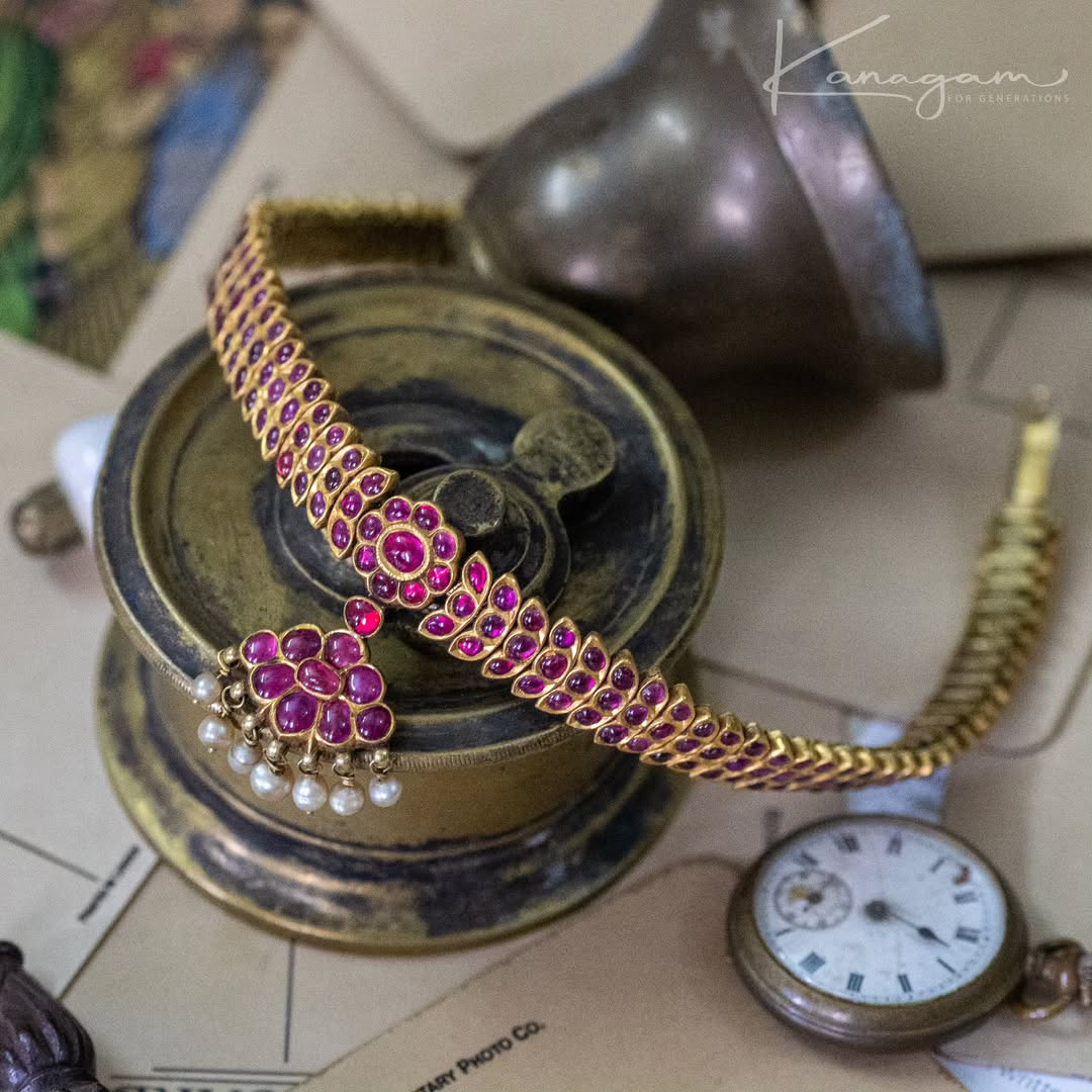 Gold Ruby Attigai Necklace From 'Kanagam By Veshali'