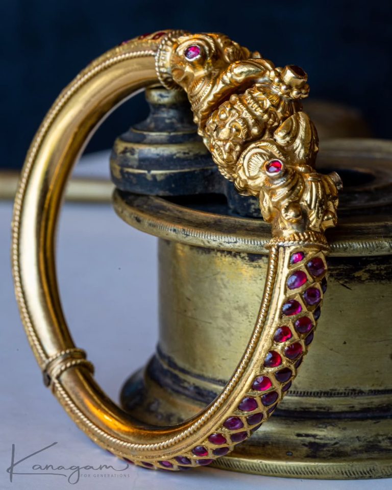Gold Ruby Stones Openable Kada Bangle From 'Kanagam by Veshali'