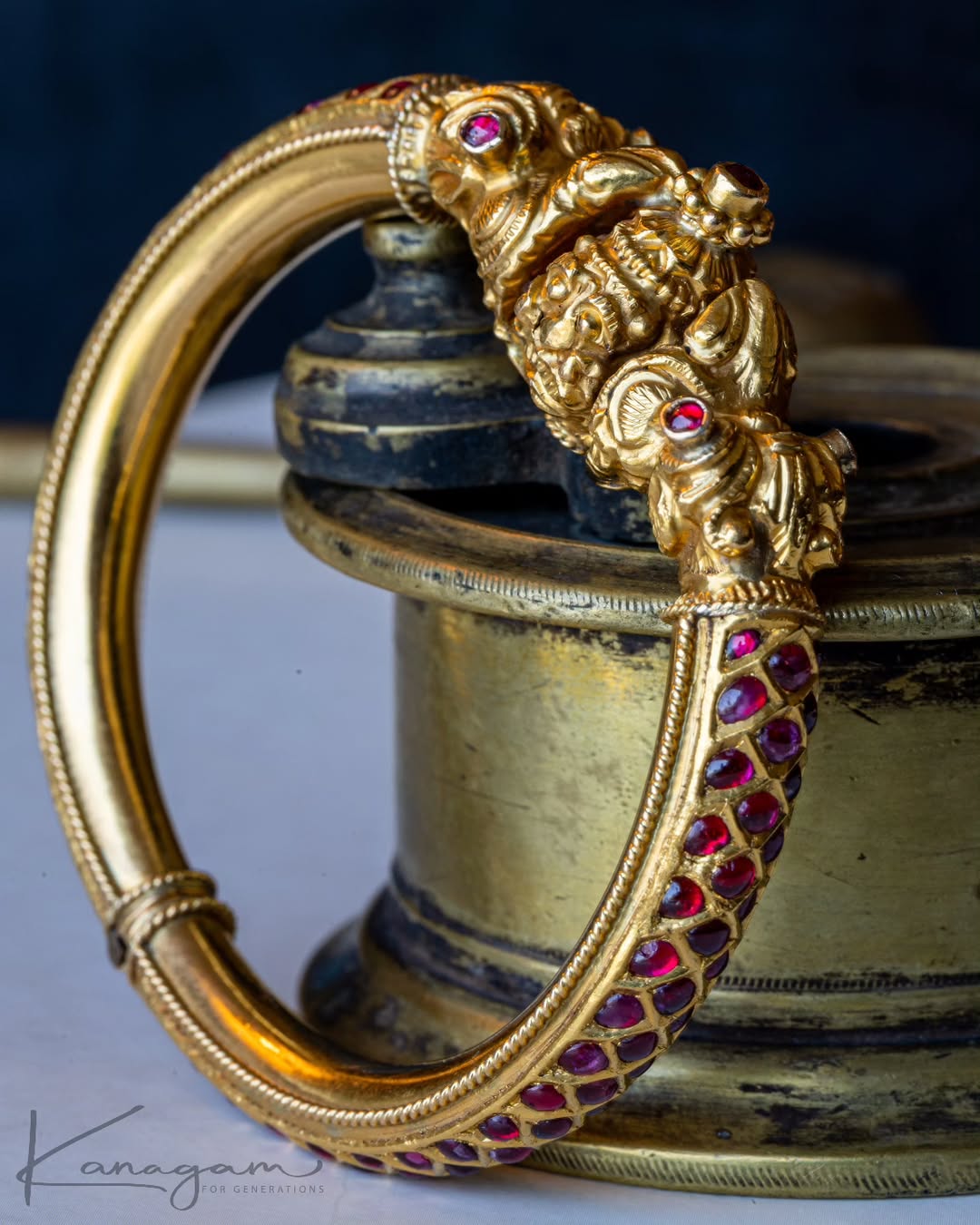 Gold Ruby Stones Openable Kada Bangle From 'Kanagam by Veshali'