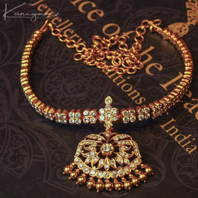 Gold White Stones Attigai From 'Kangagam By Veshali'