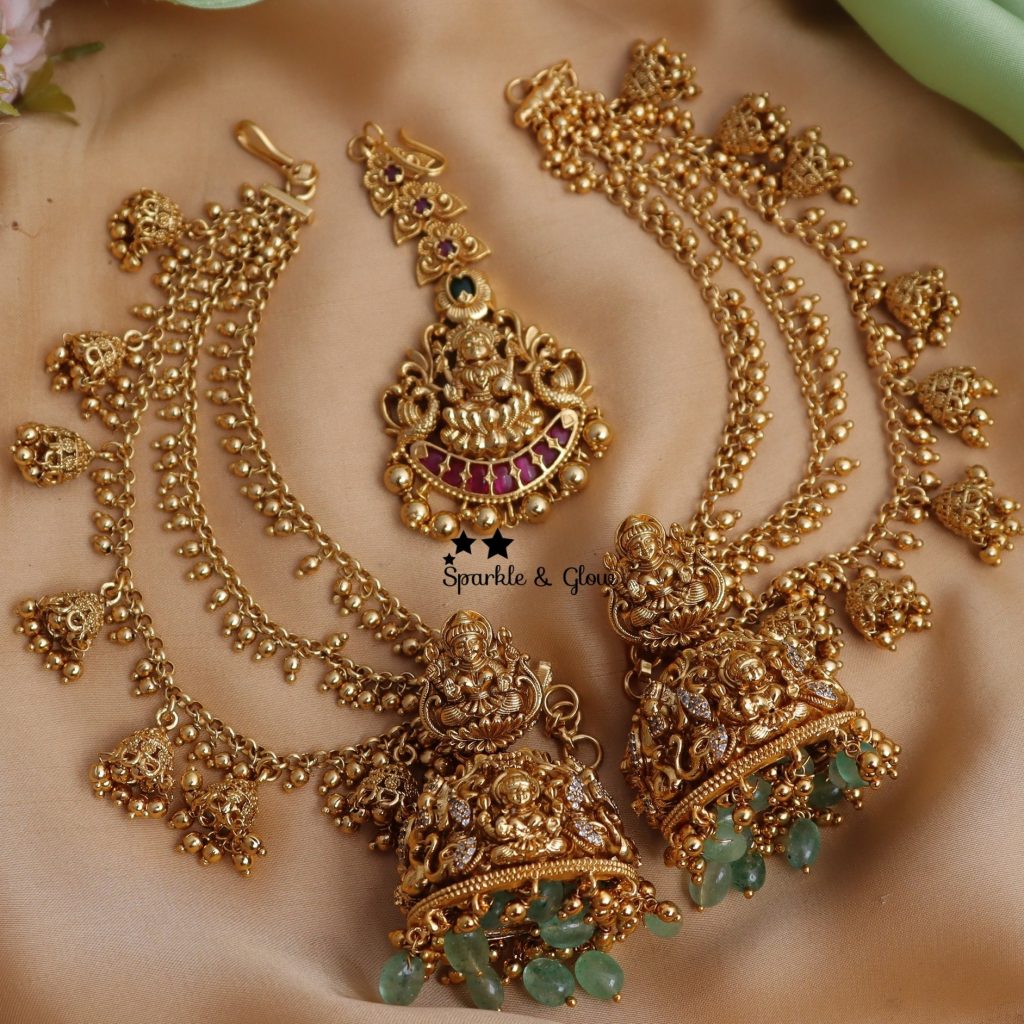 Jhumukas and Ear Chains Combo with Tikkas From 'Sparkles By Archana'