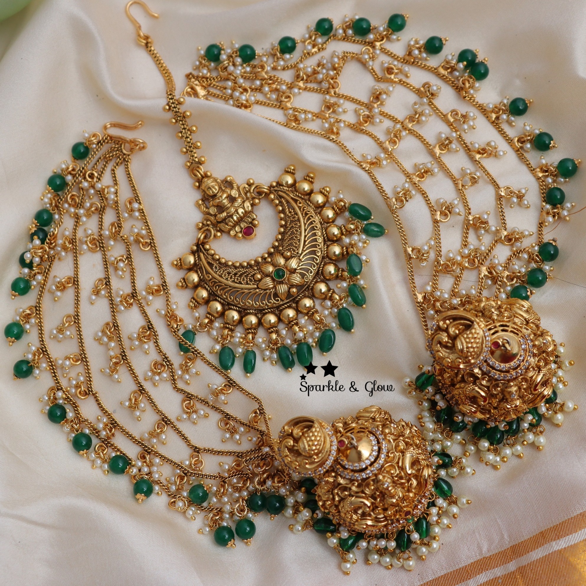 Jhumukas and Ear Chains Combo with Tikkas From 'Sparkles By Archana'