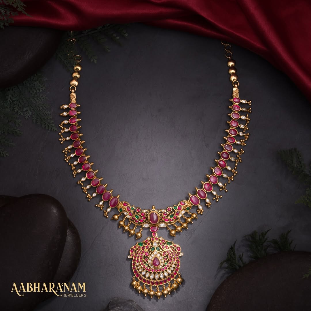 Radiant Ruby Stones Beautiful Necklace From 'Abharanam Jewellers'