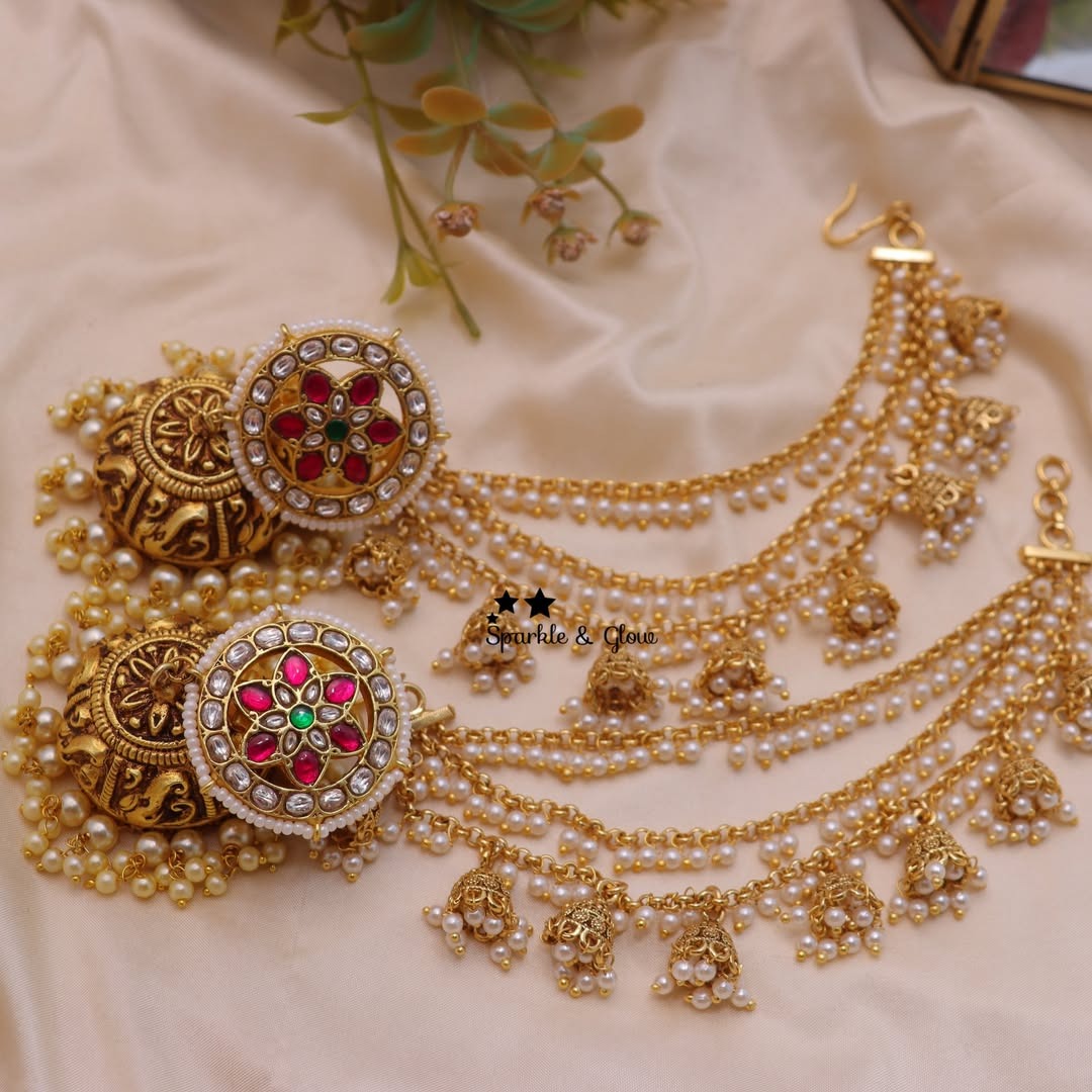 Stunning Jhumkas and Ear Chains Collection From 'Sparkles By Archana'