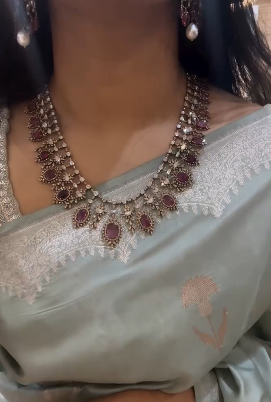 White and Ruby Stone Beautiful Necklace From 'Aarni by Shravani'