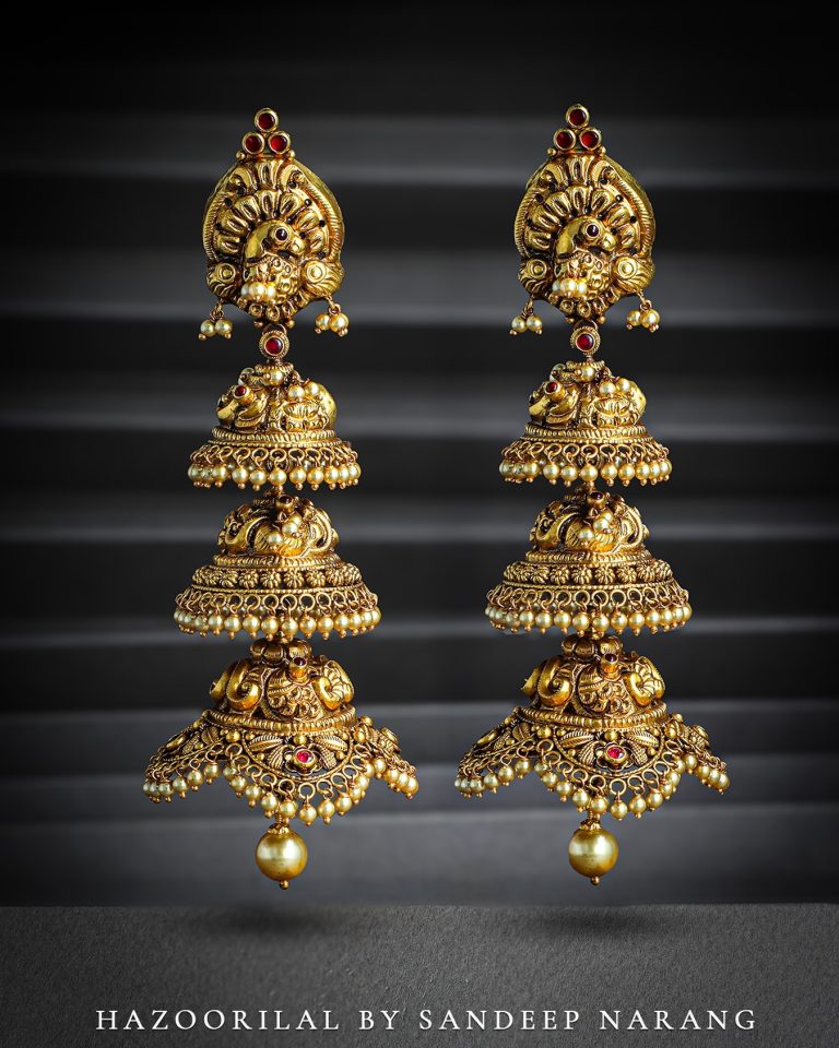 Three Layers Gold Jhumkas From 'Hazoorilal by Sandeep Narang'