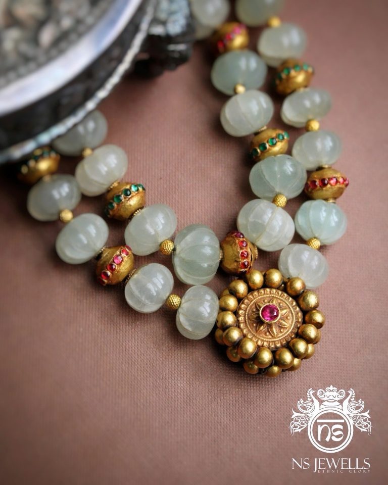Sea Green Jade Beads Gold Necklace From 'NS Jewells'