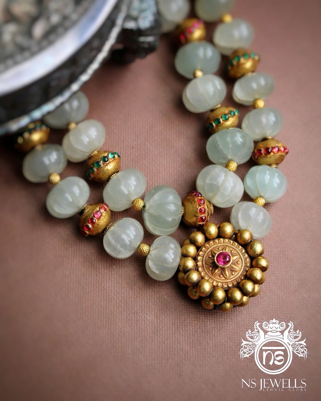 Sea Green Jade Beads Gold Necklace From 'NS Jewells'