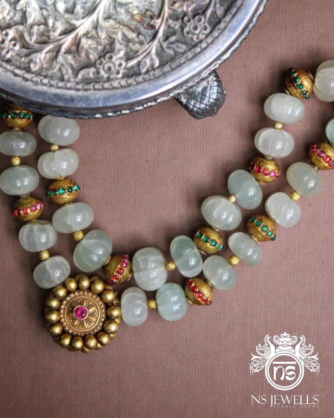 Sea Green Jade Beads Gold Necklace From 'NS Jewells'
