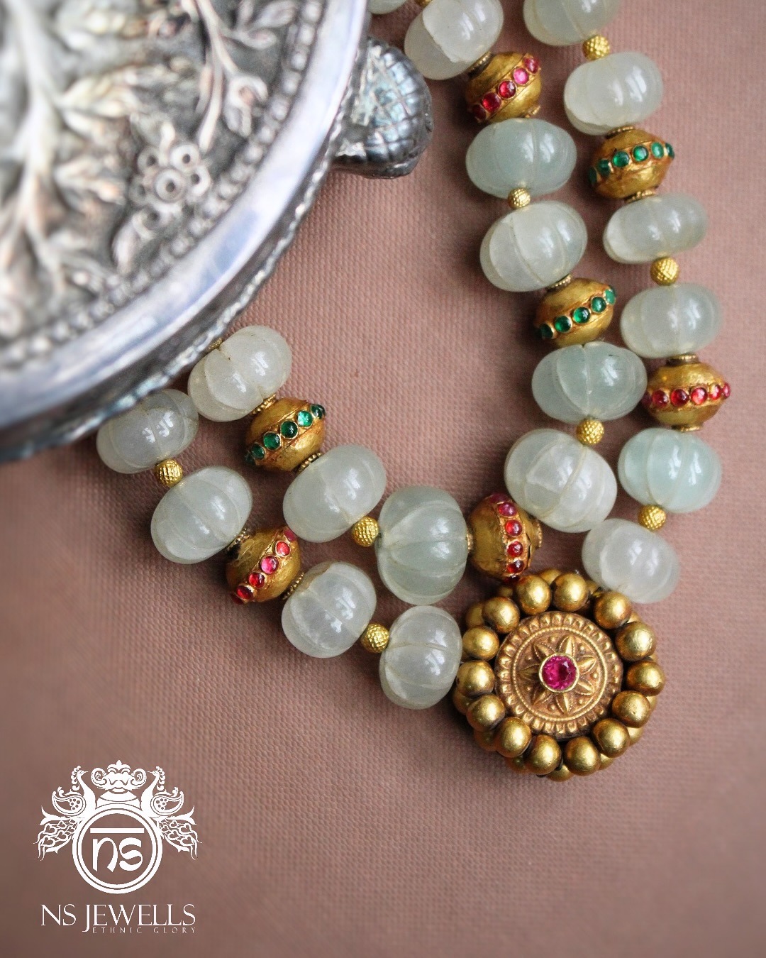 Sea Green Jade Beads Gold Necklace From 'NS Jewells'