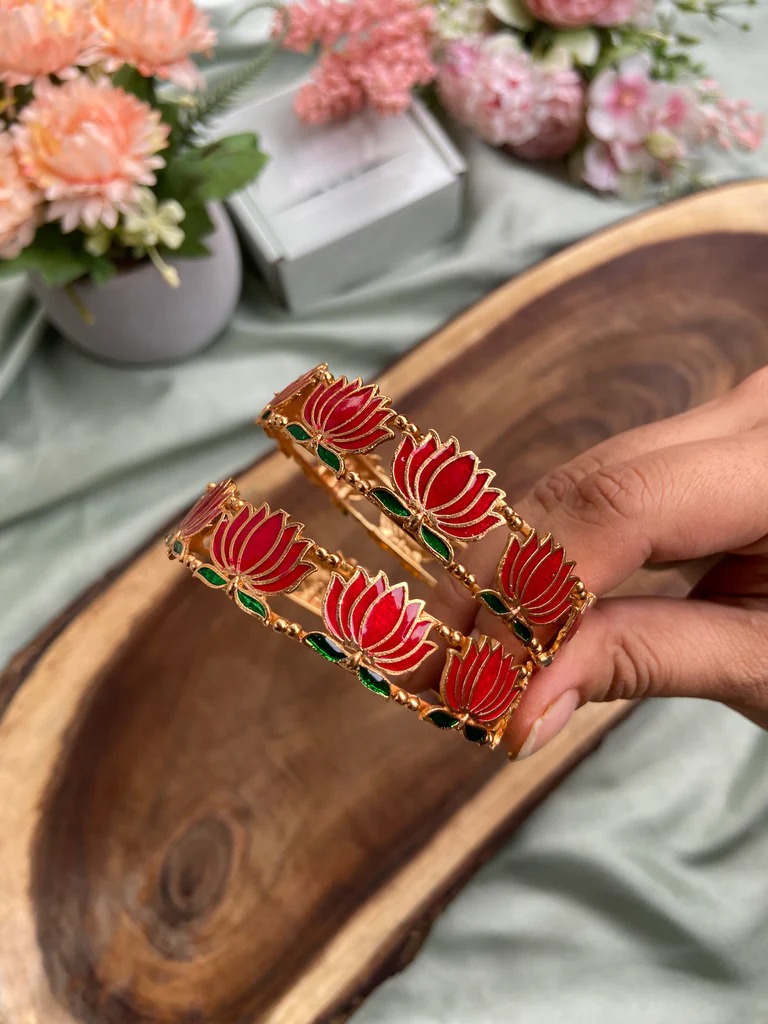Evergreen Lotus Ruby Bangles From 'Daivik'