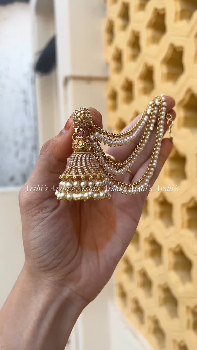 AD Stones Jhumkas with Pearl Ear Chains From 'Arshis'
