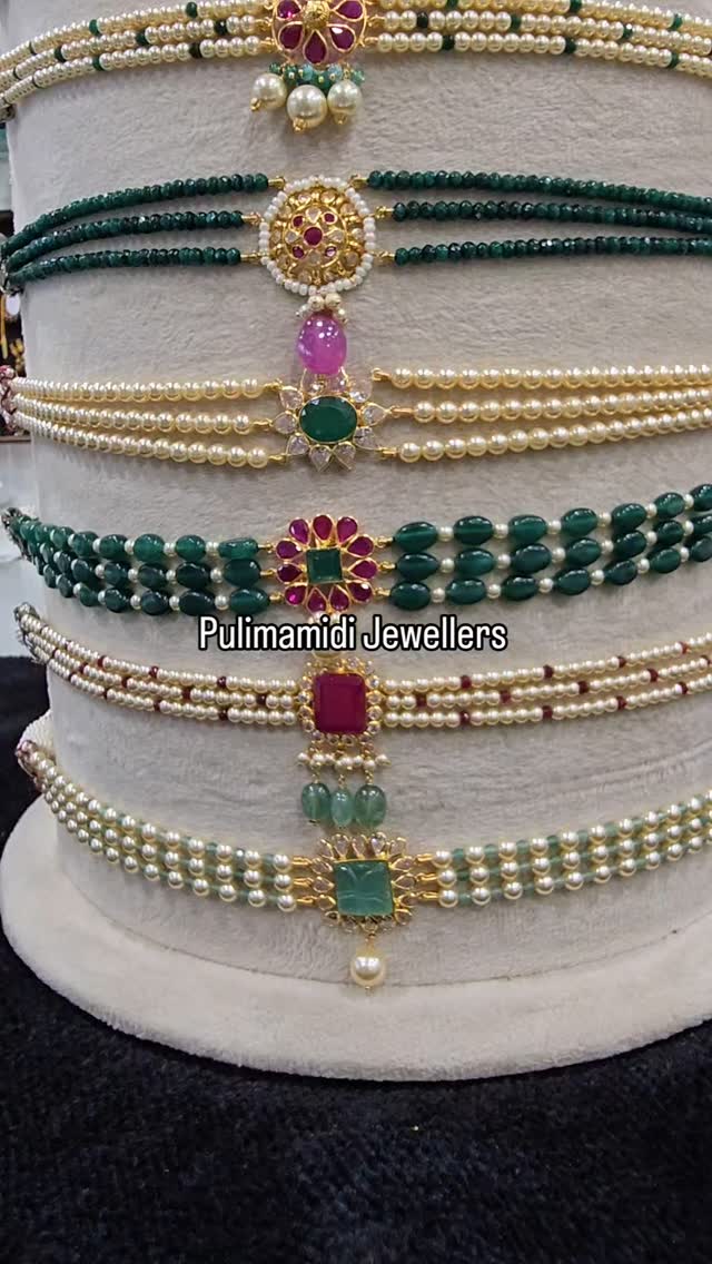 Pearl and Green Beaded Choker Collection From 'Pulimamidi Jewellers'