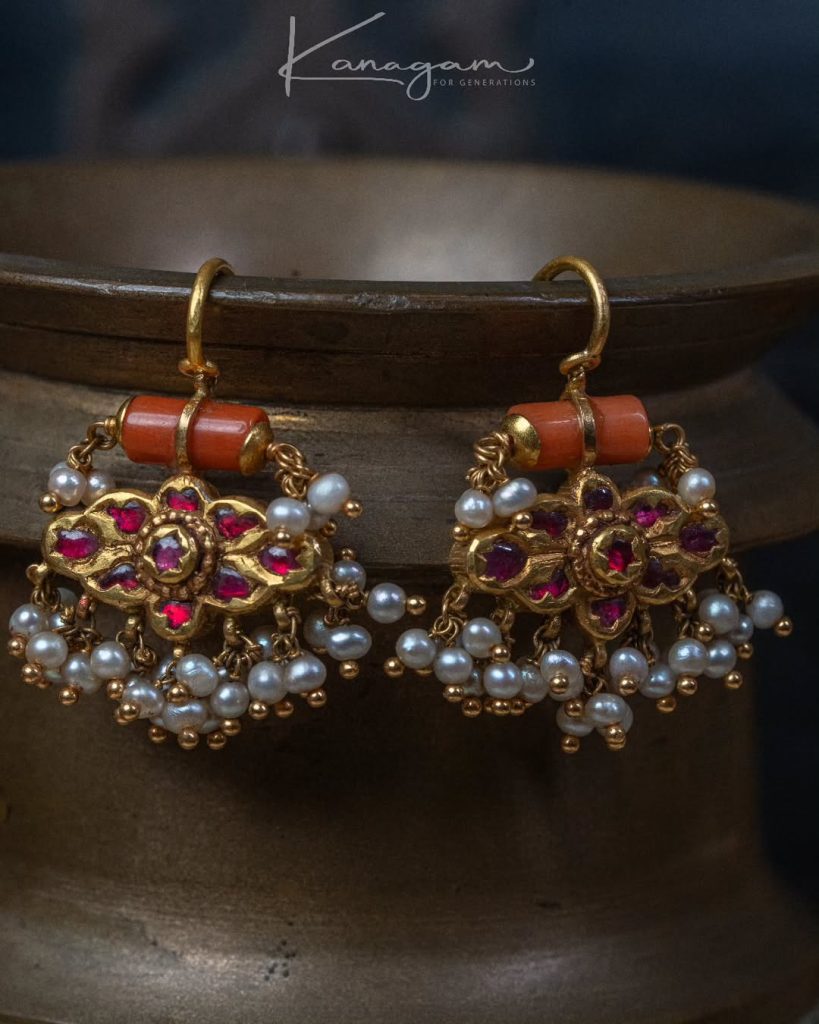 Coral Pearls Hook Earrings From 'Kanagam by Veshali'