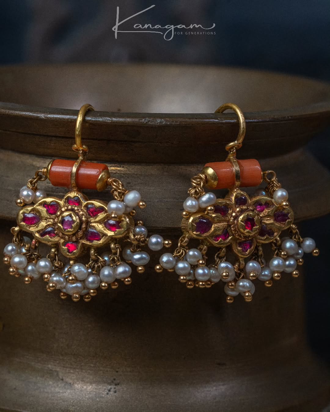 Coral Pearls Hook Earrings From 'Kanagam by Veshali'