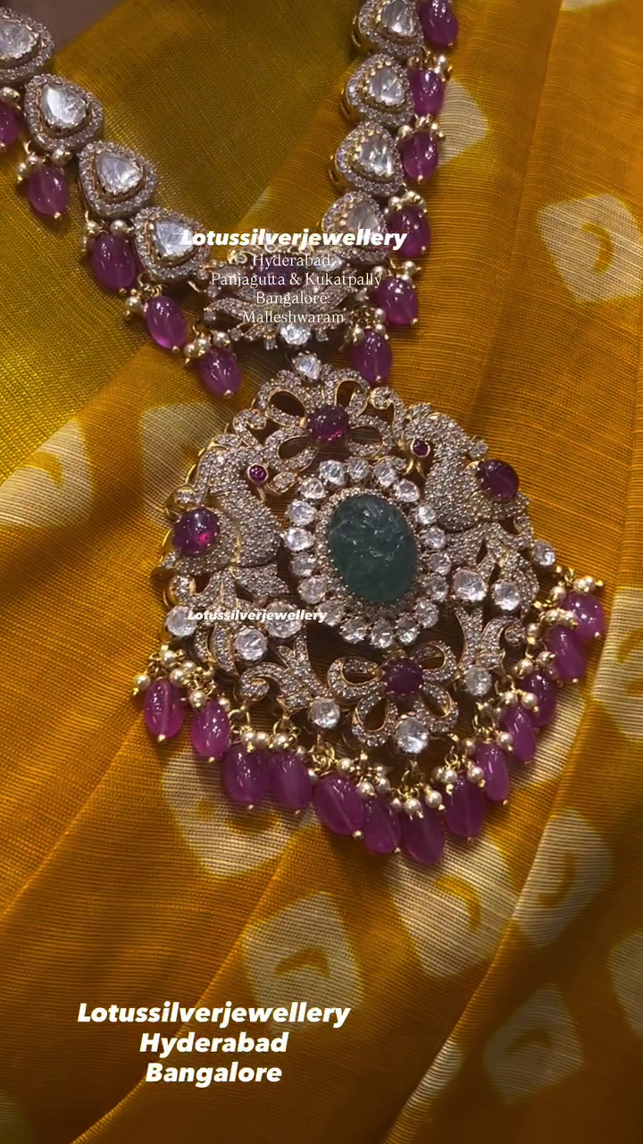 Gold Plated Polki Moissanite Necklace From 'Antique Lotus'