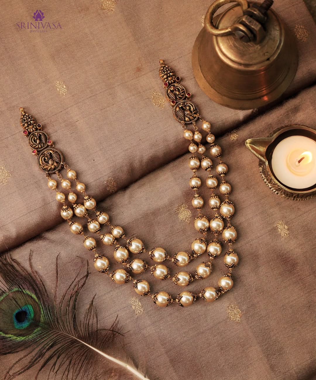Gold Three Layer Pearl Necklace From 'Srinivasa Jewellers'