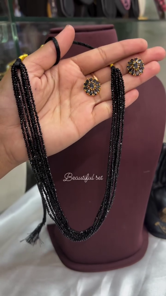 Layered Crystal Black Beaded Necklace From 'SKJ Sri Krishna Jewellers'