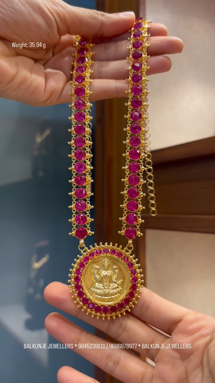 Ruby Lakshmi Pendant Gold Long Necklace From 'Balkunje Jewellers'