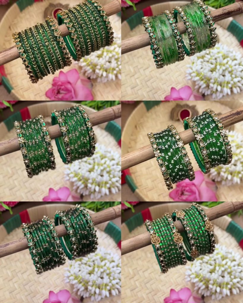 Green Silkthread Glass Bangles Combo From 'Maaya Creations'