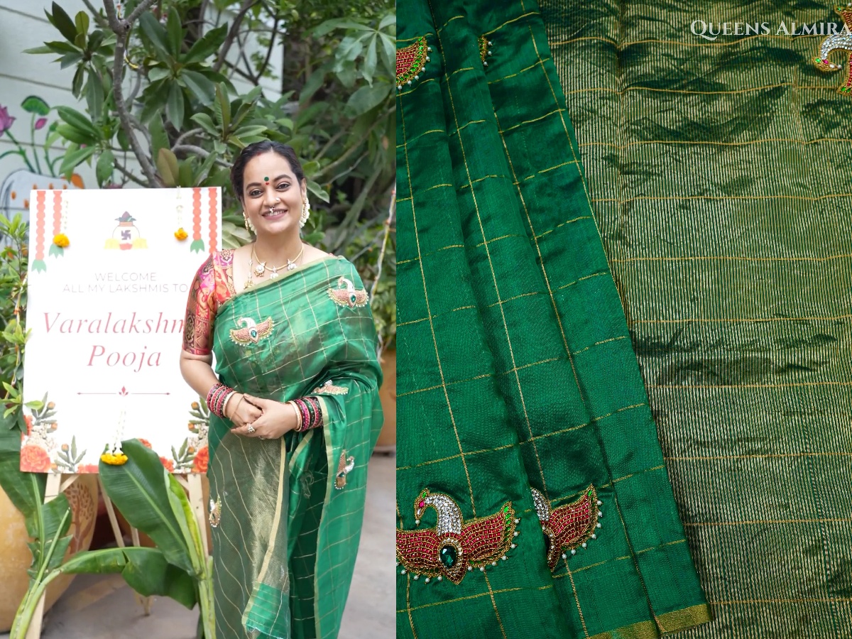 Chanderi Silk Mayapakshi Green Saree From 'Queens Jewel Emporium'