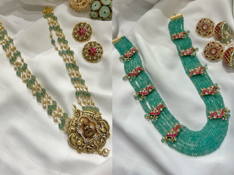 Gold Plated Silver Green Beaded Haram Collection From 'Rajatamaya'