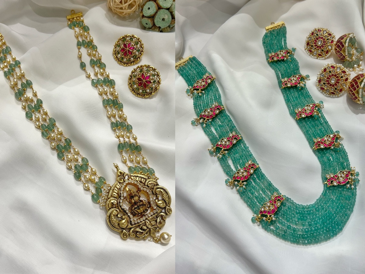 Gold Plated Silver Green Beaded Haram Collection From 'Rajatamaya'