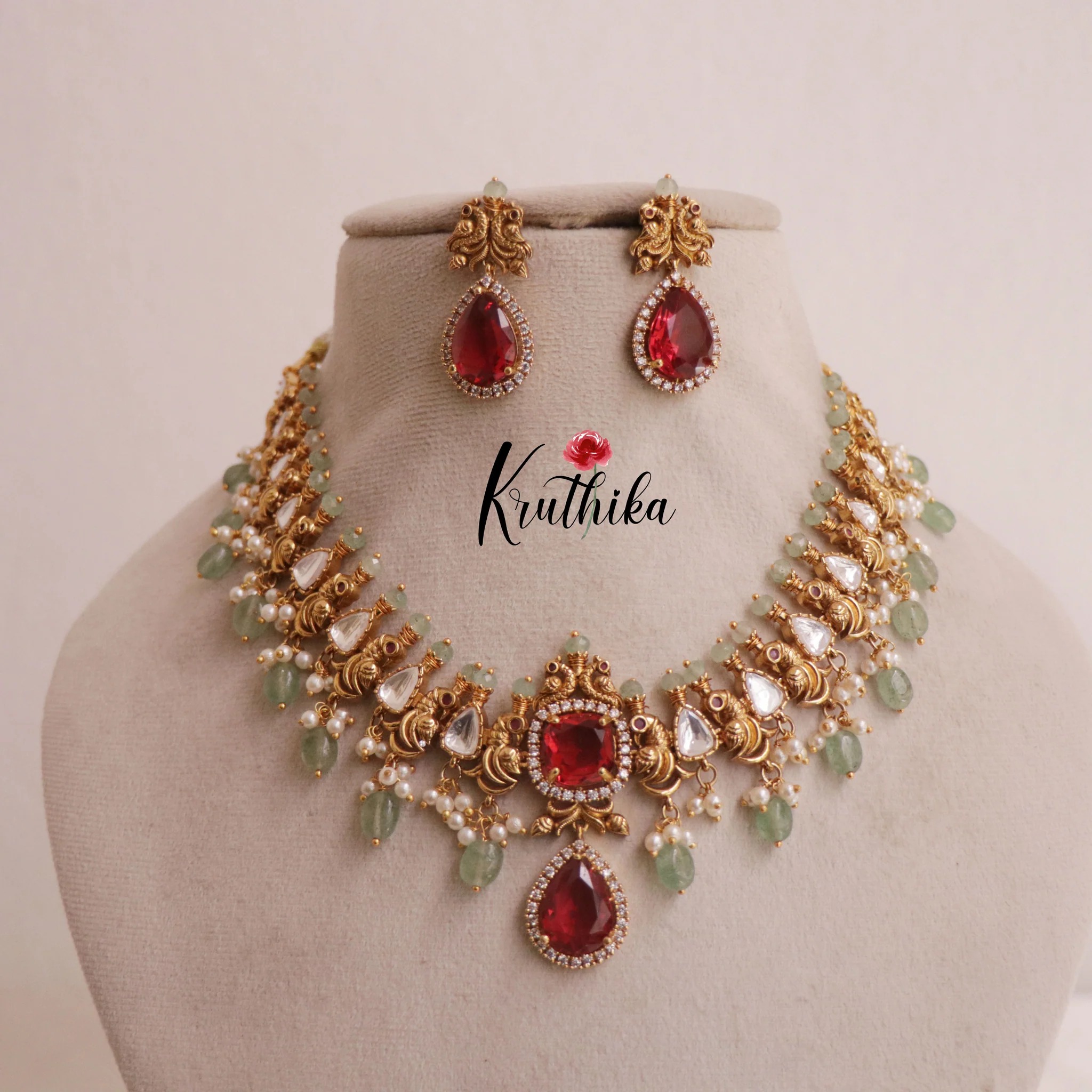 Victorian Peacock Moissanaite Stone Necklace From 'Kruthika Jewellery'