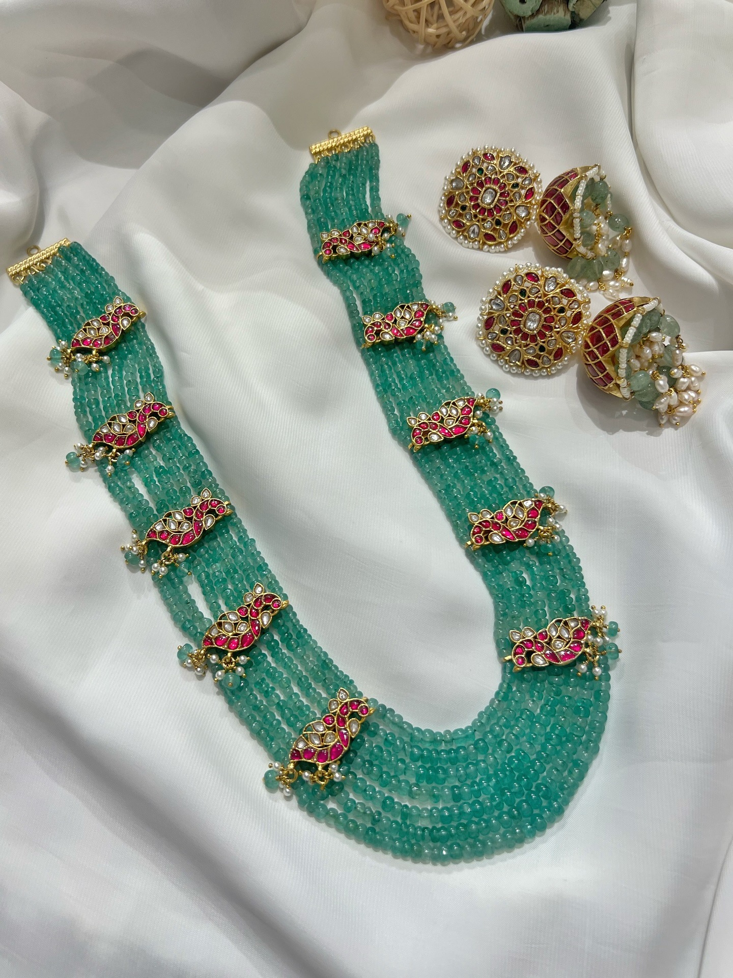 Gold Plated Silver Green Beaded Haram Collection From 'Rajatamaya'