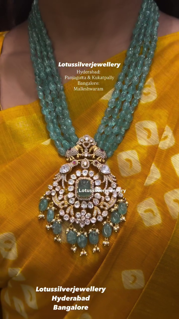 Gold Plated Silver Green Beaded Haram From 'Antique Lotus'