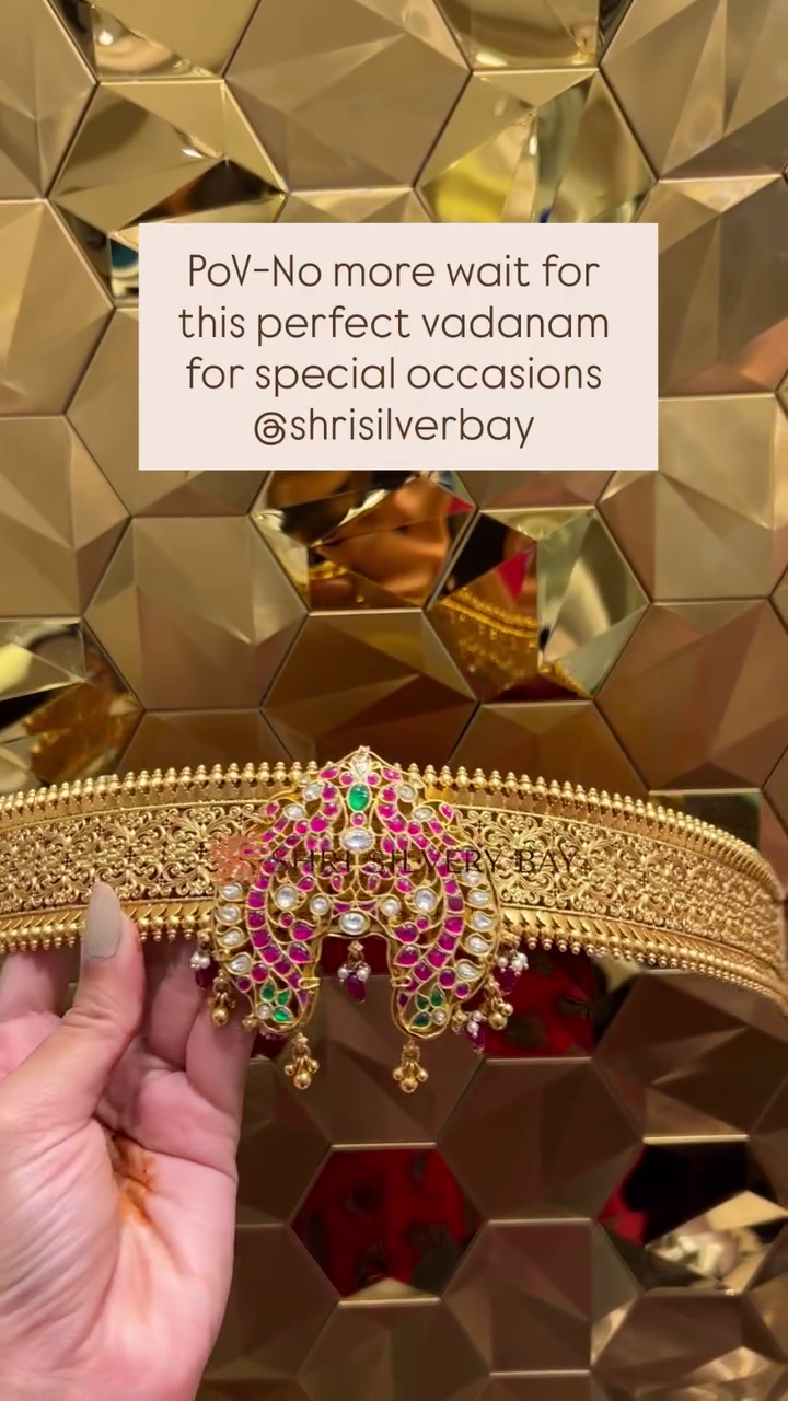 92.5 Gold Plated Kundan Vaddanam From 'Shri Silver Bay'