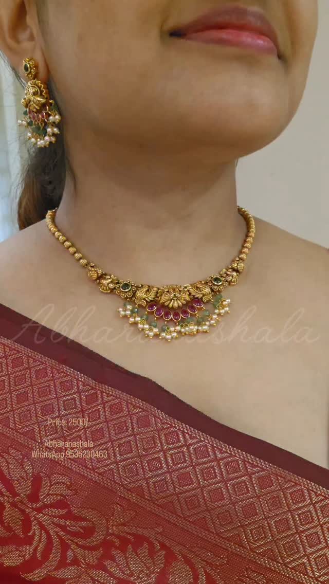 Antique Dual Peacock Necklace From 'Abharanashala'