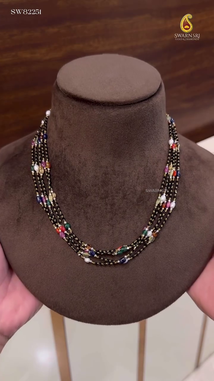 Black Beads and Navaratna Beaded Chain From 'Swarnasri Gold'