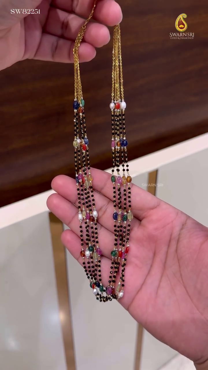 Black Beads and Navaratna Beaded Chain From 'Swarnasri Gold'