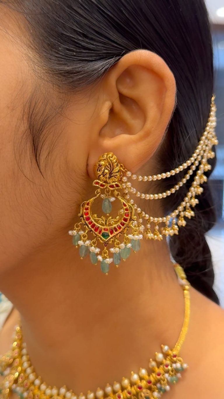 Chand Bali Earrings with Ear Chains From 'lakshmi srinivasa jewelleries'