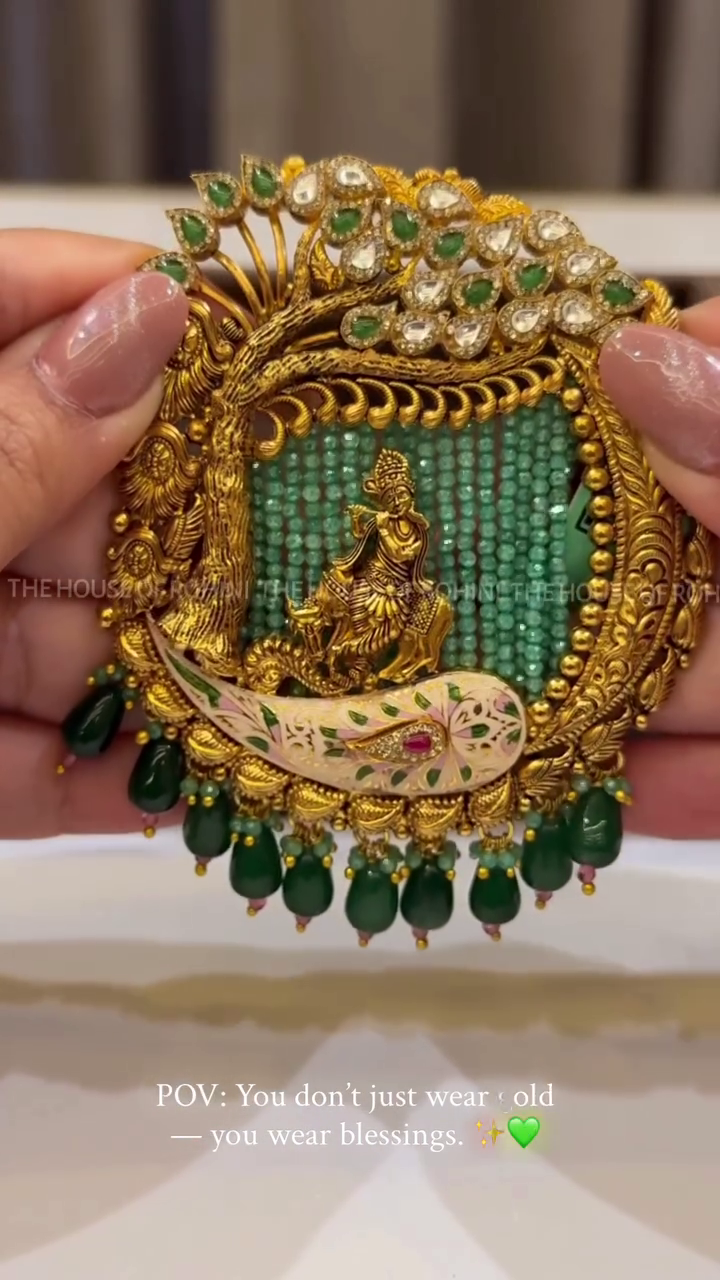 Emerald Beads Krishna Pendant From 'ROHINI JEWELLERS'