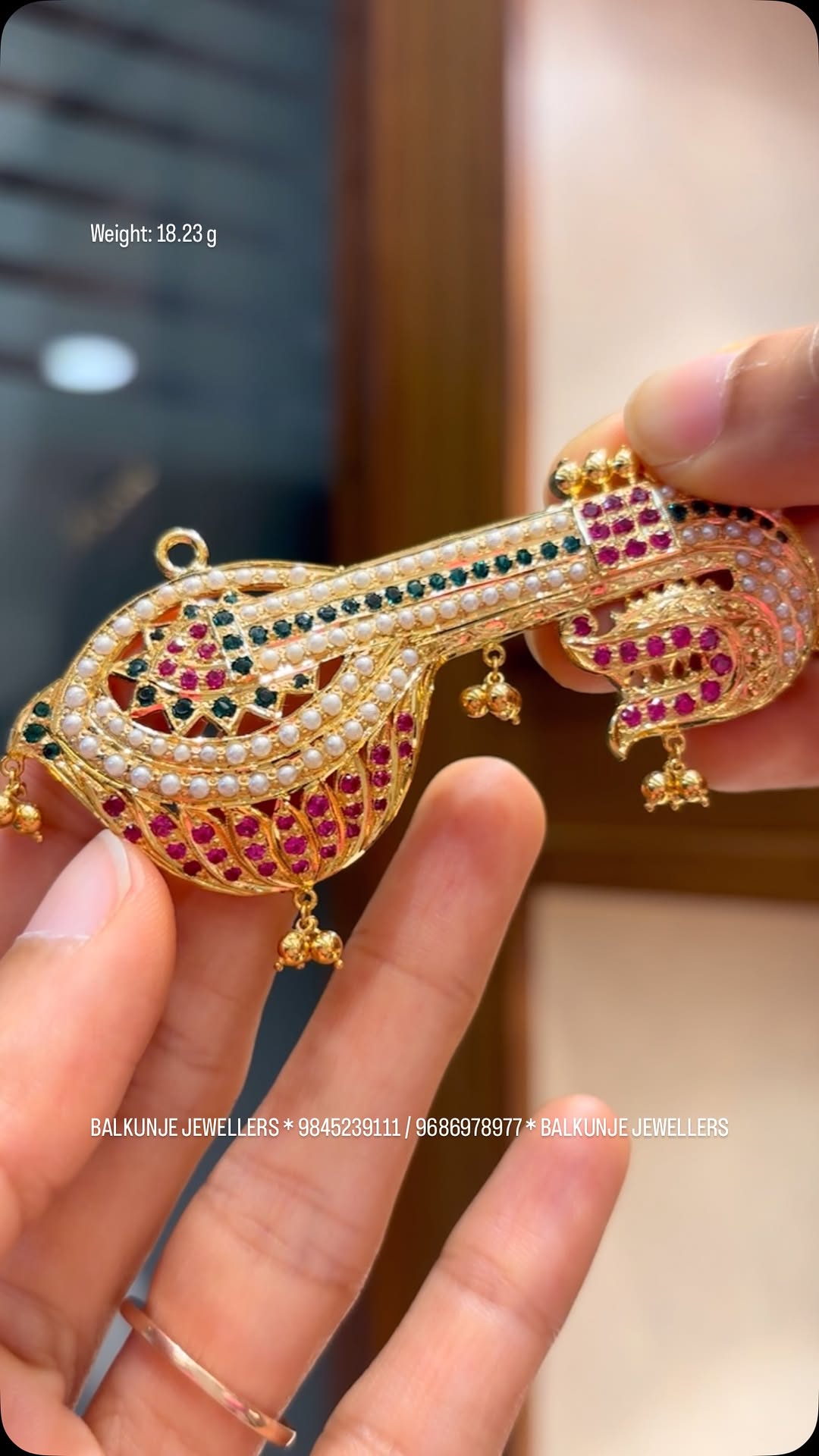 Gold Hand Crafted Veena Pendant From 'Balkunje Jewellers'