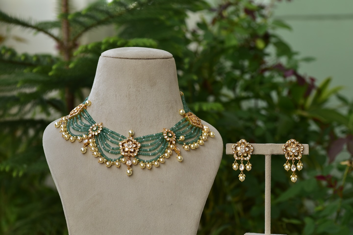 Gold Plated Moissanite Polki Necklace From 'Kairav The White Lotus Jewels'