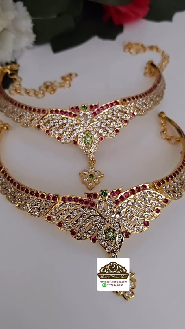 Gold Plated Stones Attigai From 'Silver Jewellery Ramala'