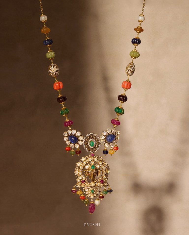 Gold Vinayakar Navaratna Necklace From 'My Tvishi'
