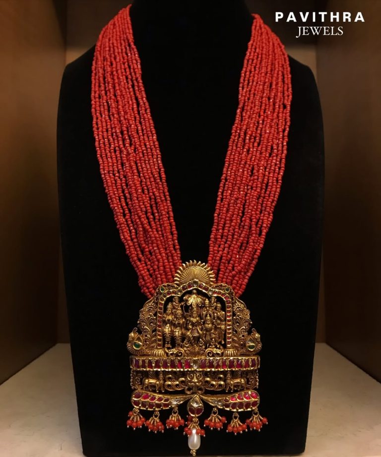 Temple Layered Corals Beaded Haram From 'Pavithra Jewellers'
