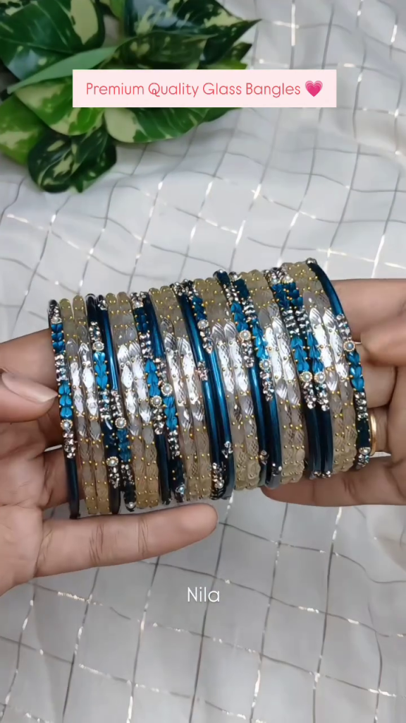 White Blue Raindrop Glass Bangles Set From ‘Nila Bangles’