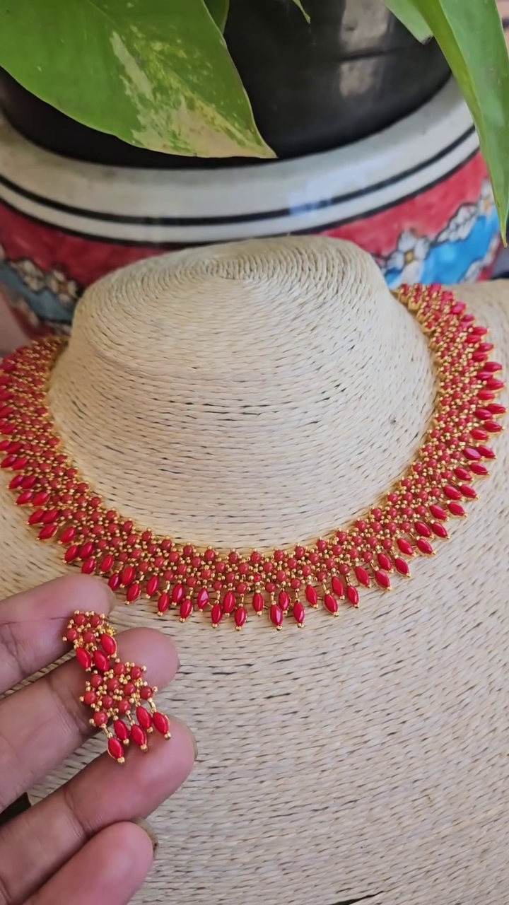 Imitation Coral Beads Necklace From 'Advaita By Anjali'
